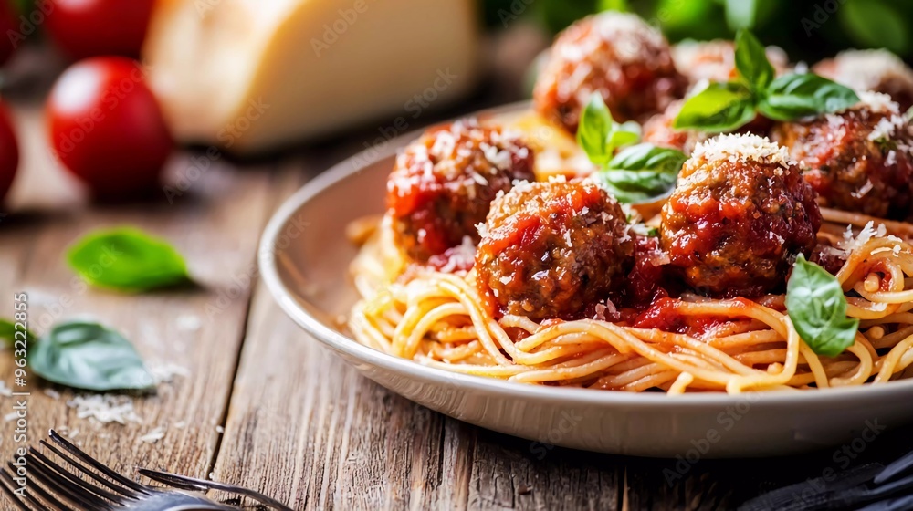 delicious Italian pasta with spaghetti and meatballs delicious Italian pasta with spaghetti and meatballs