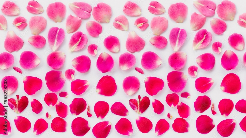 Rose petals of various shades of pink isolated on white background. Floral texture background design. Rose petals of various shades of pink isolated on white background. Floral texture background design.