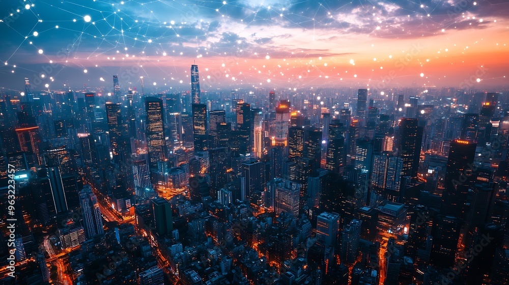 Modern cityscape and communication network concept Telecommunication IoT Internet of Things ICT Information communication Technology 5G Smart city Digital transformation : Generative AI Modern cityscape and communication network concept Telecommunication IoT Internet of Things ICT Information communication Technology 5G Smart city Digital transformation : Generative AI