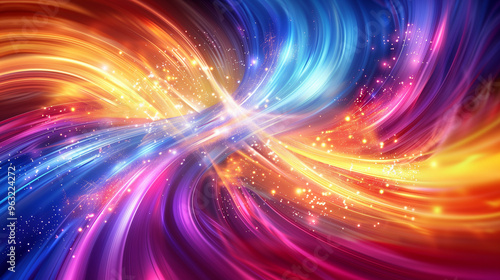 Colorful abstract waves of light with dynamic energy and sparkles 