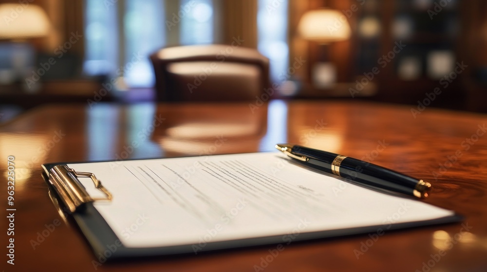 Fototapeta premium A Pen and Clipboard On A Wooden Desk
