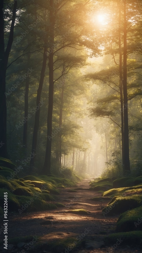 Obraz premium Anime background of light and forest during the day.