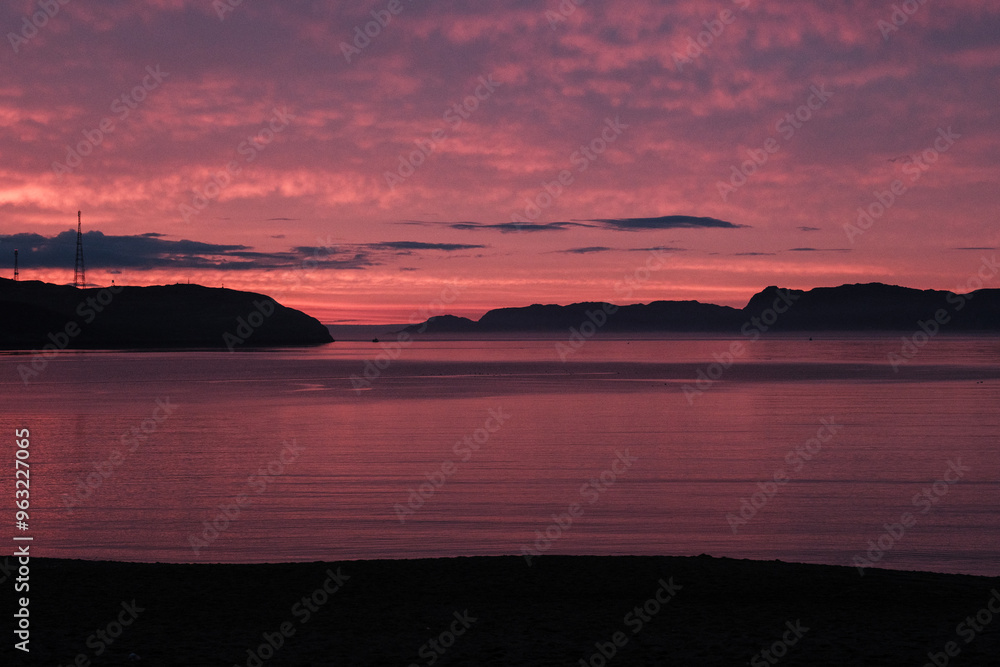 Sunset on the shore of the Barents Sea in Teriberka Sunset on the shore of the Barents Sea in Teriberka