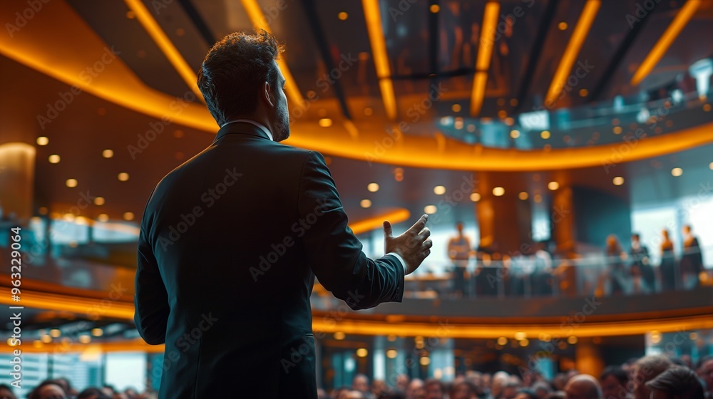 Businessman speaking to a crowd of people at a conference. Businessman speaking to a crowd of people at a conference.