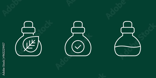 herbal homeopathic medicine, potion bottles icons, line vector
