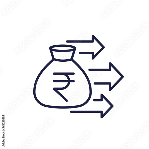 Lump sum payment line icon with money bag and indian rupee