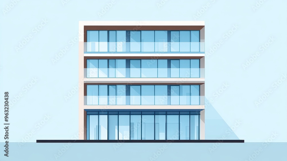 Modern office building with large windows and a sleek design. Modern office building with large windows and a sleek design.