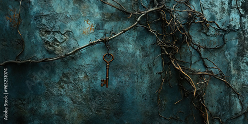 The Twisting Vine of Anxiety: A vine creeping up a dark, dank wall, with a single rusty key dangling from a tendril.