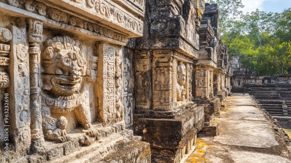 Ancient Stone Carvings at a Mayan Temple Ancient Stone Carvings at a Mayan Temple