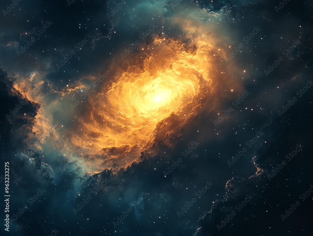 Fototapeta premium Cosmic Nebula with Bright Star Cluster.