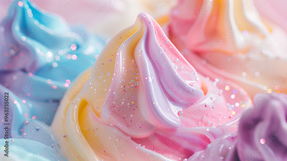Pastel rainbow colored swirl of ice cream, close up, pastels, 90s aesthetic Pastel rainbow colored swirl of ice cream, close up, pastels, 90s aesthetic