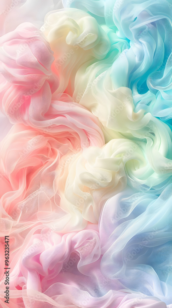 Fototapeta premium Pastel rainbow background with cotton candy pink, and green swirls
