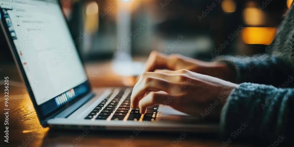 hands typing on a laptop, chatting on Facebook, or writing an article. hands typing on a laptop, chatting on Facebook, or writing an article.