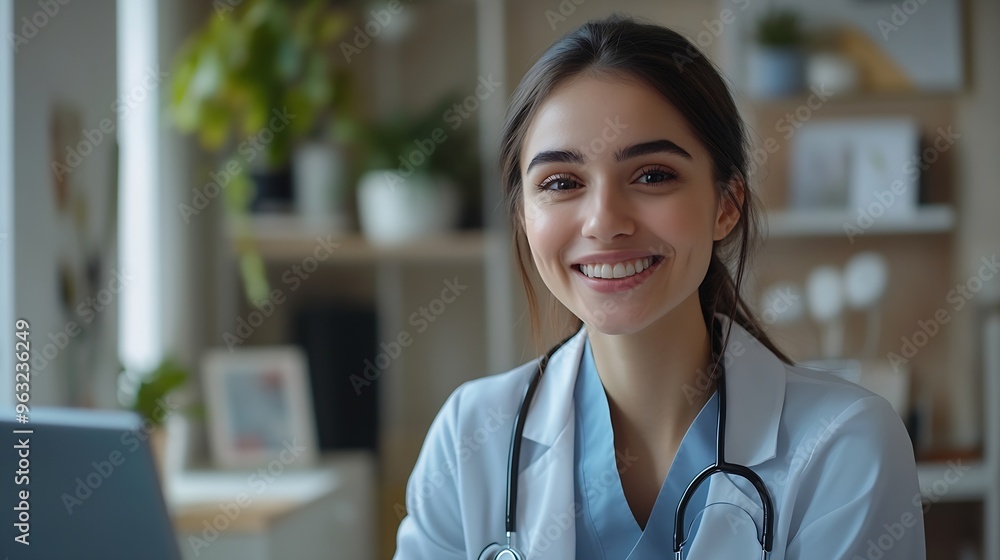 Cheerful young Latin doctor woman talking to patient on video call taking notes writing complaints smiling laughing Happy medical practitioner learning on Internet watching course : Generative AI Cheerful young Latin doctor woman talking to patient on video call taking notes writing complaints smiling laughing Happy medical practitioner learning on Internet watching course : Generative AI