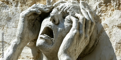 The Still Scream: A statue of a woman frozen in the midst of a scream, her body twisted in anguish.