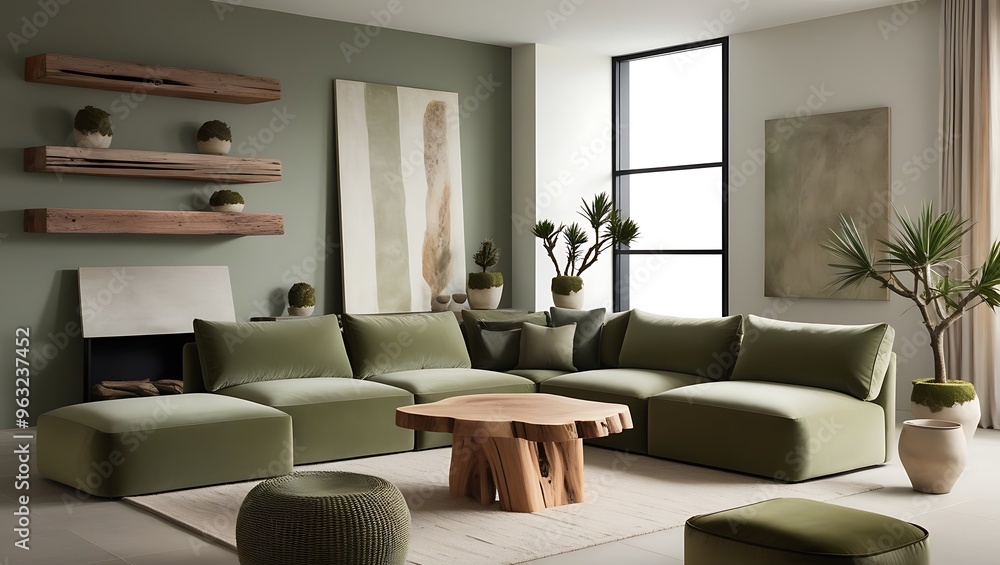 Stylish Living Room Interior with Mockup Frame Poster, Modern interior design Stylish Living Room Interior with Mockup Frame Poster, Modern interior design