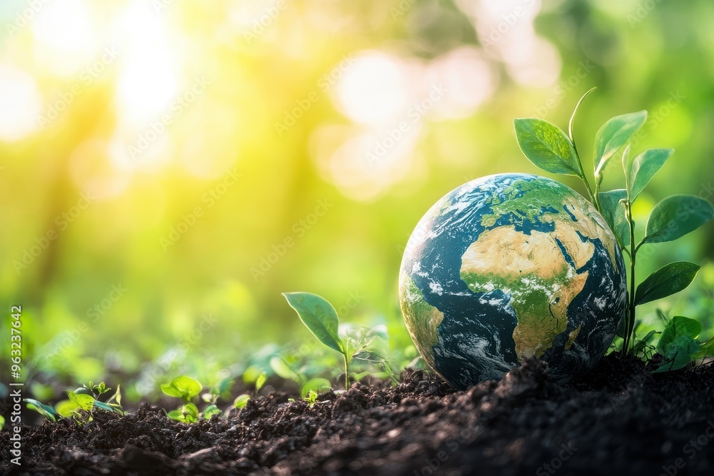 A globe surrounded by lush green foliage, symbolizing environmental protection and sustainability. A globe surrounded by lush green foliage, symbolizing environmental protection and sustainability.