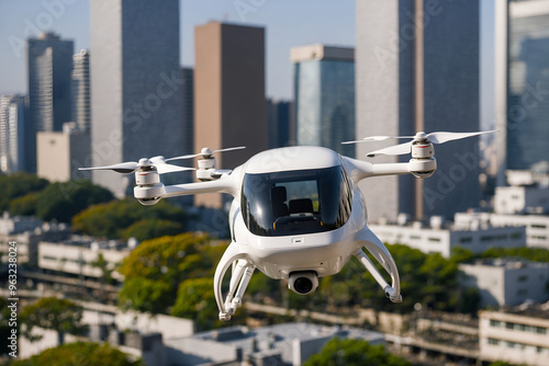 市街地を飛ぶ空飛ぶ車 photo