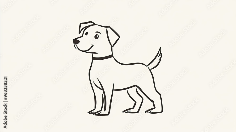 A simple line-drawn dog with a wagging tail, perfect for use in a mobile app. A simple line-drawn dog with a wagging tail, perfect for use in a mobile app.