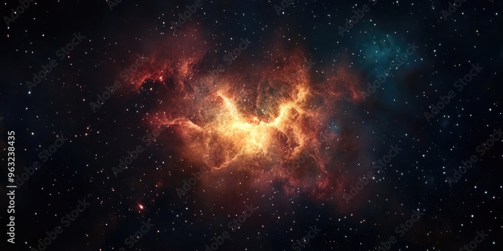 A glowing nebula surrounded by distant stars in deep space. A glowing nebula surrounded by distant stars in deep space.