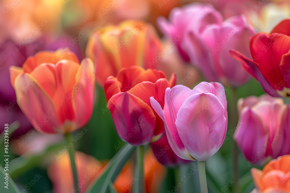 Close-up of tulip petals with intricate details and a soft blurred background creating a peaceful floral scene Close-up of tulip petals with intricate details and a soft blurred background creating a peaceful floral scene