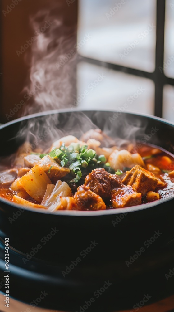 Kimchi Jjigae with Beef Belly and Tofu in Stone Pot Kimchi Jjigae with Beef Belly and Tofu in Stone Pot
