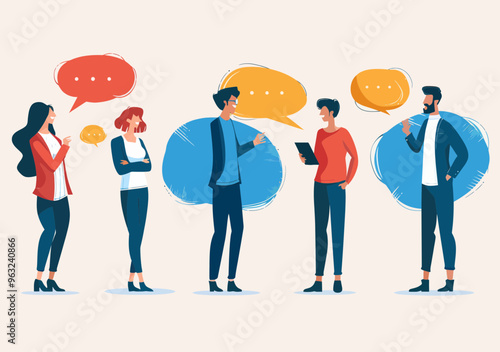 Business People Engaging in Conversation within Speech Bubbles Vector Illustration for Communication and Collaboration Concepts