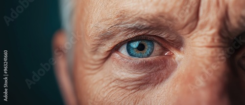 A man with a blue eye and a wrinkled face