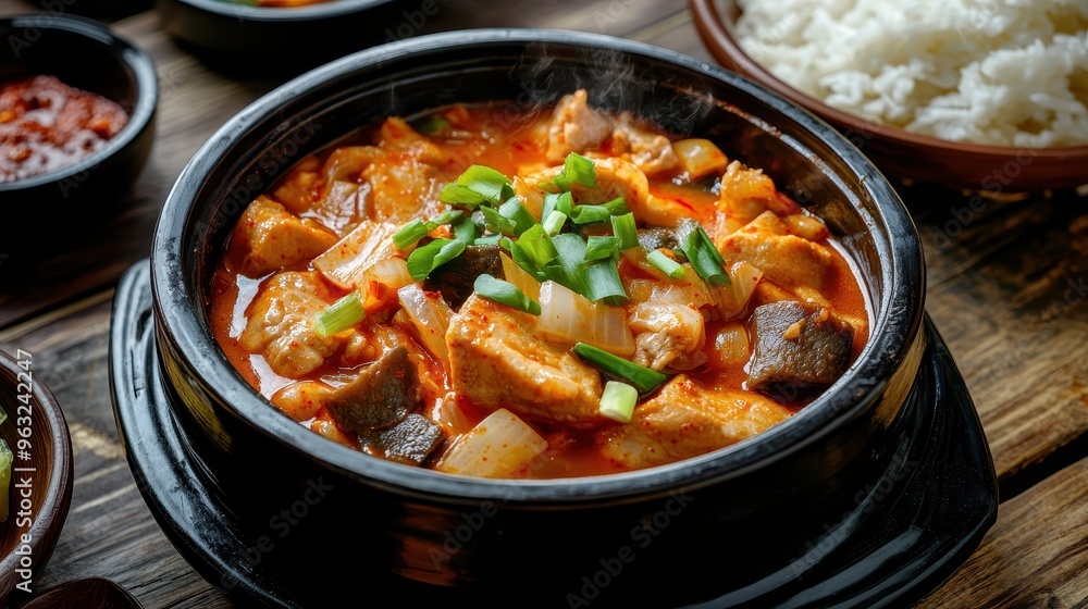 Kimchi Jjigae with Beef Belly and Tofu in Stone Pot Kimchi Jjigae with Beef Belly and Tofu in Stone Pot