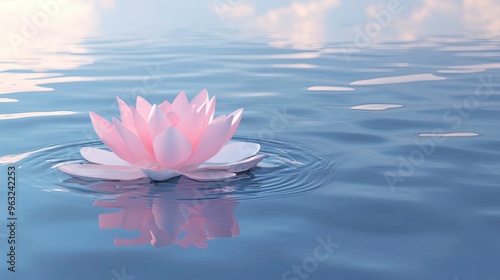 Detailed lotus flower icon floating on calm water, symbolizing purity and serenity.