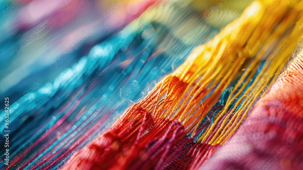 A close-up view of handwoven silk threads revealing the intricate details of a tie-dye pattern achieved with natural dyes A close-up view of handwoven silk threads revealing the intricate details of a tie-dye pattern achieved with natural dyes