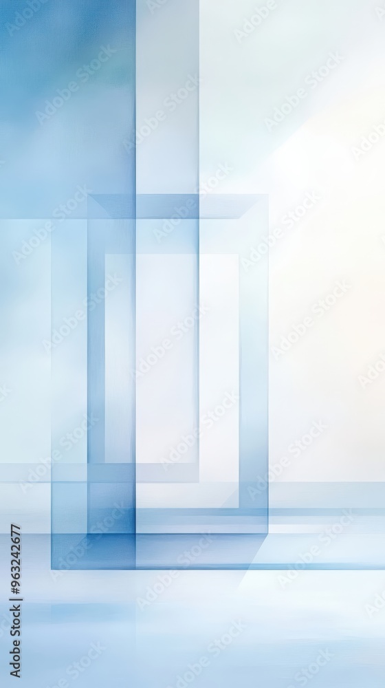 A blue and white image of a room with a large window A blue and white image of a room with a large window