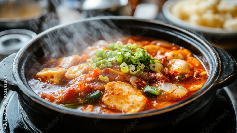 Kimchi Jjigae with Beef Belly and Tofu in Stone Pot Kimchi Jjigae with Beef Belly and Tofu in Stone Pot