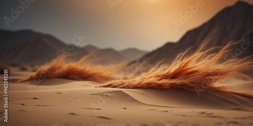Fototapeta Naklejka Na Ścianę i Meble -  Fiery Desert Windstorm - A Harsh Landscape Battling Intense Winds and Blowing Sand.
