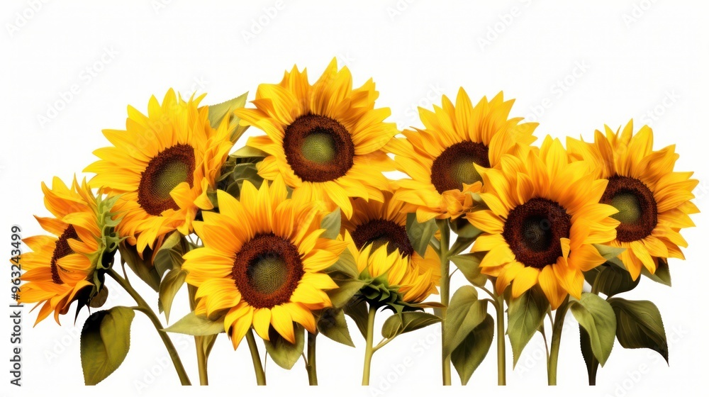 Fototapeta premium A cluster of sunflowers, their golden faces turned towards the sun