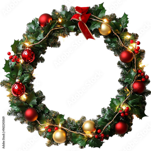 Traditional Christmas Wreath with Red and Gold Ornaments