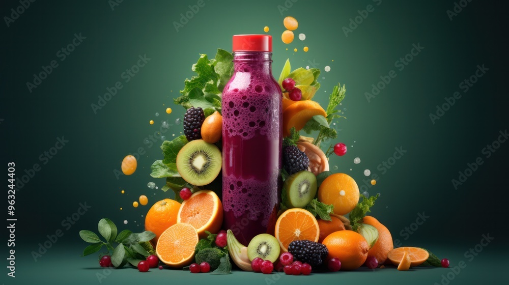 A colorful cold-pressed juice made with a variety of fruits and vegetables, packed with nutrients and antioxidants A colorful cold-pressed juice made with a variety of fruits and vegetables, packed with nutrients and antioxidants