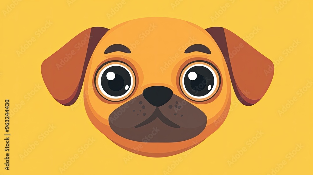 Icon of a cute dog face, focusing on big expressive eyes and floppy ears in a flat design. Icon of a cute dog face, focusing on big expressive eyes and floppy ears in a flat design.