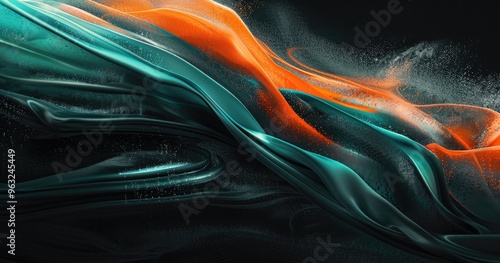 A dynamic abstract composition featuring flowing colors and textures.