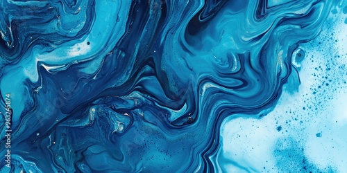 Colorful blue marble pattern, showcasing an abstract ink texture.