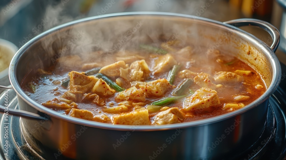 Spicy Kimchi Jjigae with Tofu, Beef, and Vegetables in Rich Broth Spicy Kimchi Jjigae with Tofu, Beef, and Vegetables in Rich Broth