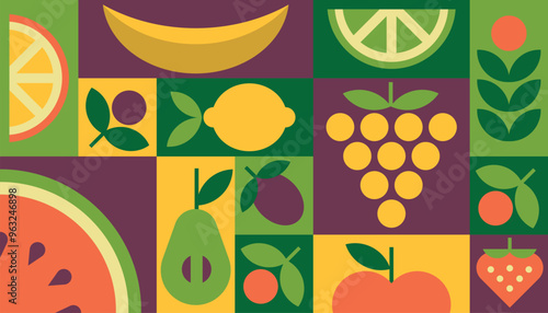 Background vector geometric healthy food fruits vegetables menu packaging