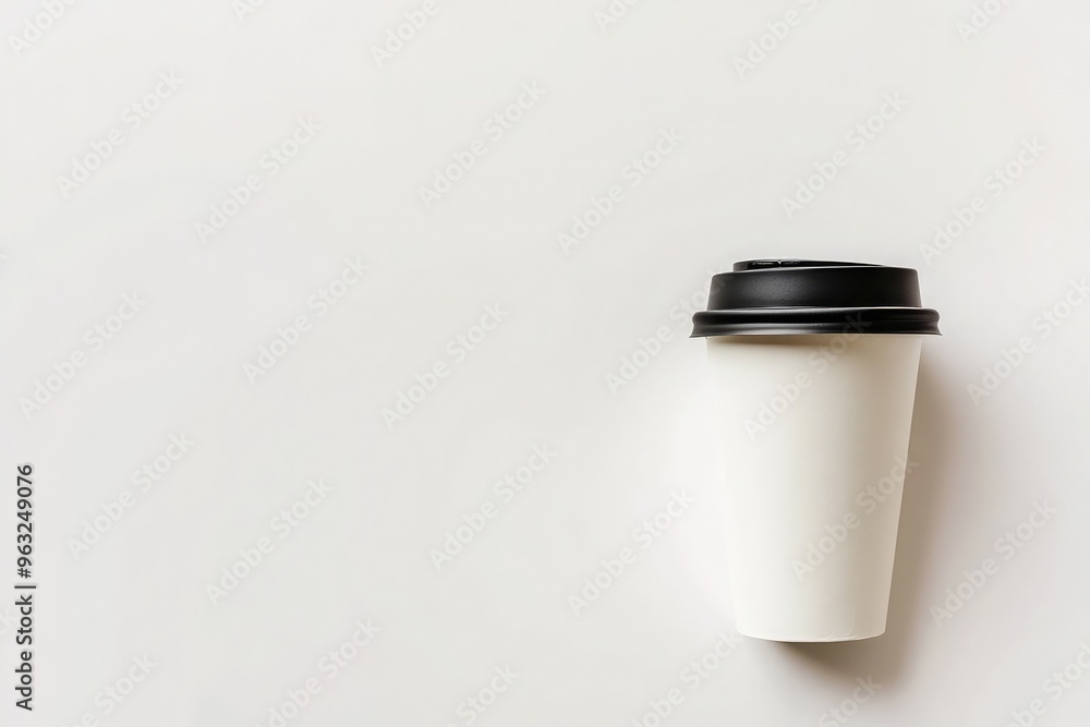 Minimalist stock photo of a white paper coffee cup with a black lid Minimalist stock photo of a white paper coffee cup with a black lid