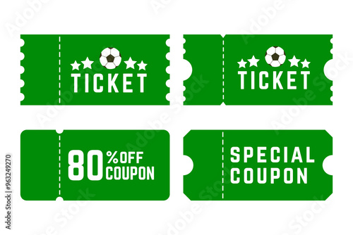 Set of coupon, lottery and gift frames and illustrations Ticket soccer Ribbon Raffle Discount Ticket