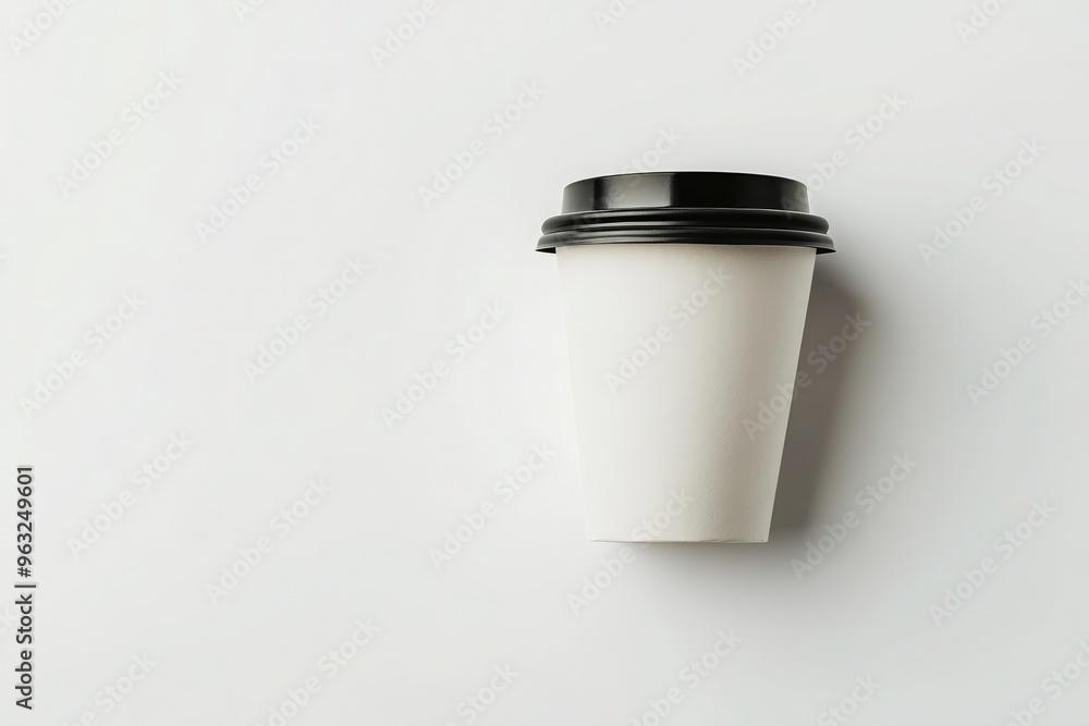 Minimalist stock photo of a white paper coffee cup with a black lid Minimalist stock photo of a white paper coffee cup with a black lid