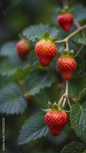 Close Up of Strawberries Growing on a Bush.