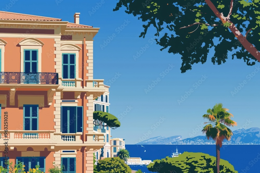 Fototapeta premium Close-up shot of European style colorful building facades with textured walls and windows. Beautiful simple AI generated image