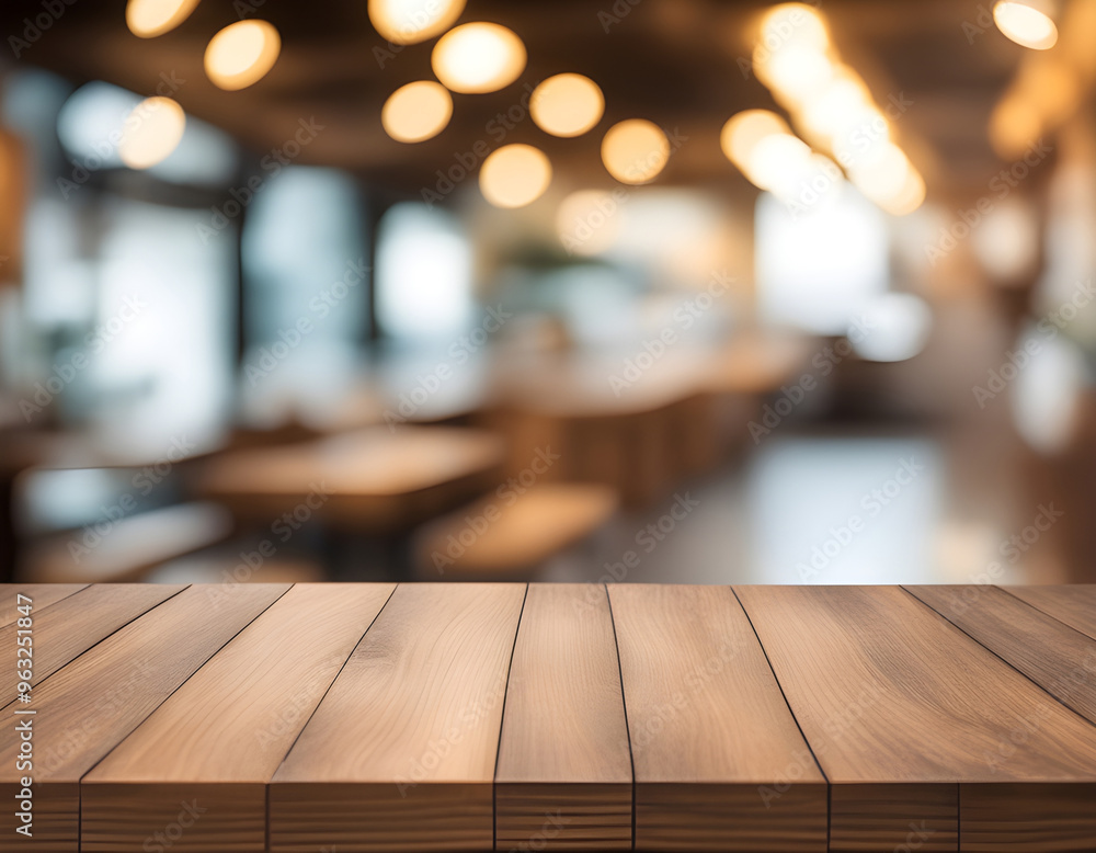 Empty wood table top on blurred background form coffee shop, for montage your products Empty wood table top on blurred background form coffee shop, for montage your products