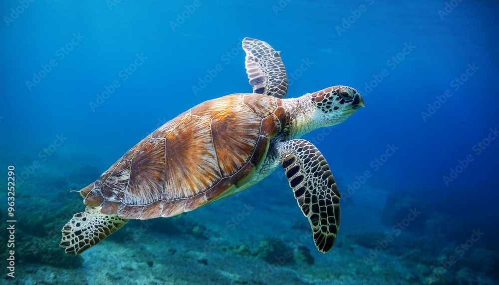 Obraz premium Graceful Sea Turtle: Swimming Serenely in the Blue Waters