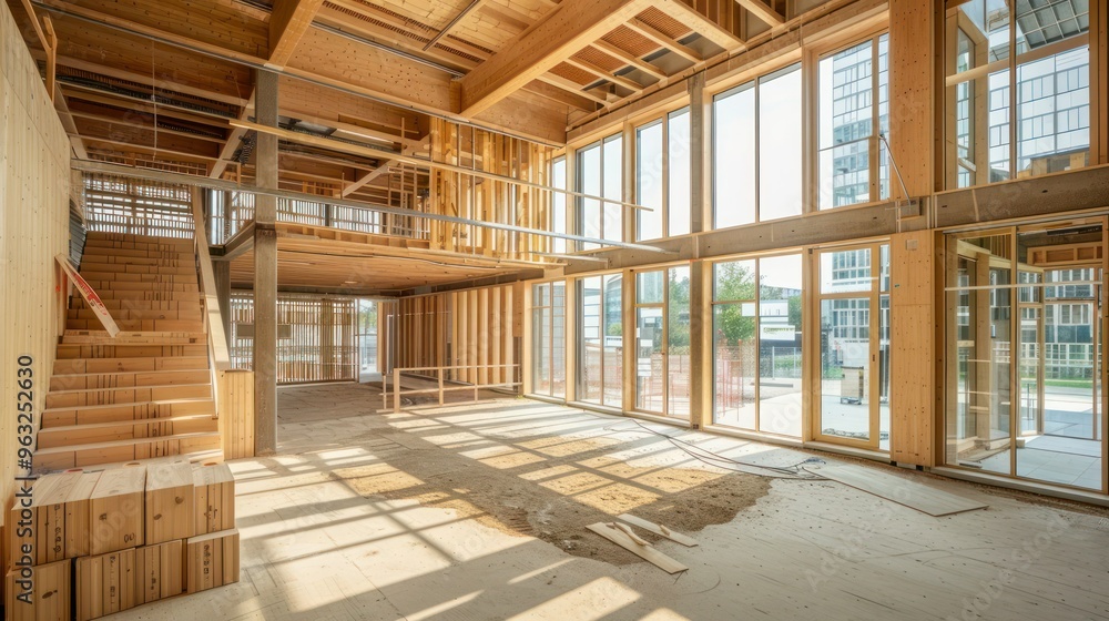 High-Quality Modular Design: Wooden Building Module in Berlin Office Construction. Concept Architecture, Interior Design, Modular Construction, Sustainable Materials, Urban Development Stock High-Quality Modular Design: Wooden Building Module in Berlin Office Construction. Concept Architecture, Interior Design, Modular Construction, Sustainable Materials, Urban Development Stock